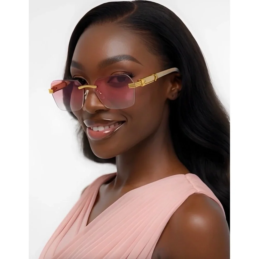 Women Sunglasses Gold Marble Frame Pink Gradient Lens UV400 Lady's Driving Gafas